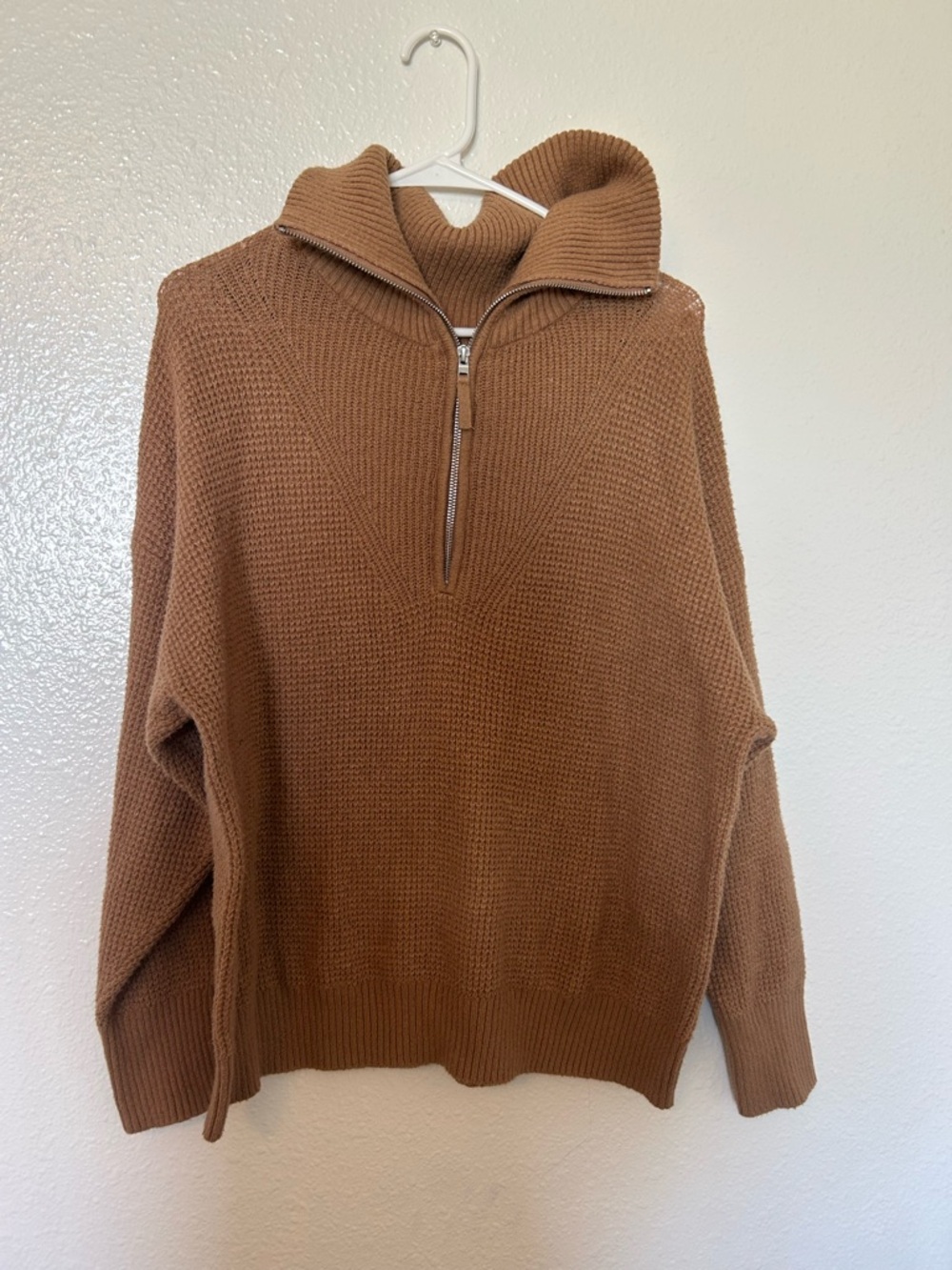 aerie Brown Half-Zip Knit Sweater